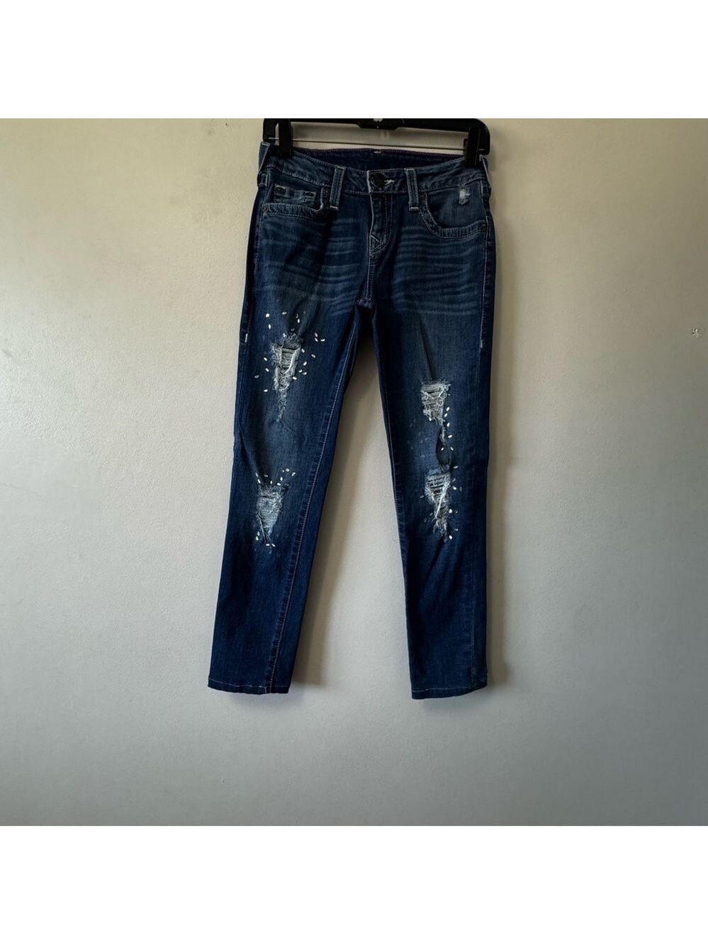 True Religion Casey Teens Distressed Blue Skinny Jeans 14
